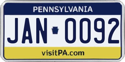 PA license plate JAN0092