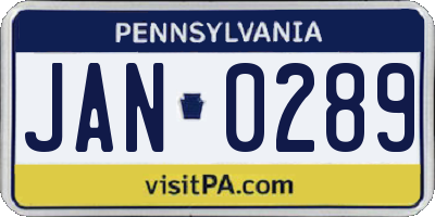 PA license plate JAN0289