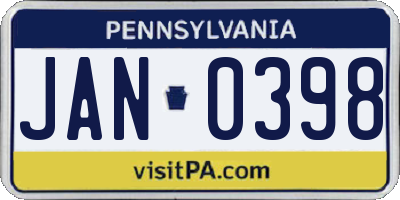 PA license plate JAN0398