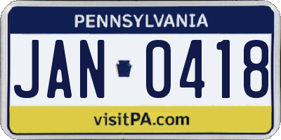 PA license plate JAN0418