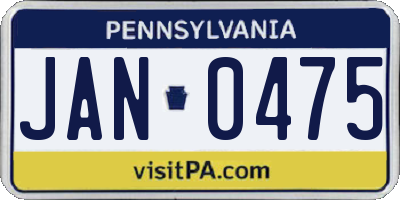 PA license plate JAN0475