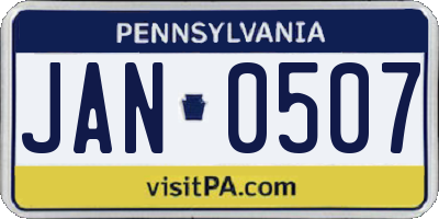 PA license plate JAN0507