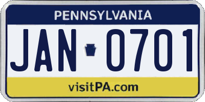 PA license plate JAN0701