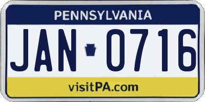 PA license plate JAN0716