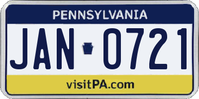 PA license plate JAN0721