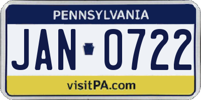 PA license plate JAN0722