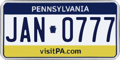 PA license plate JAN0777