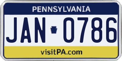 PA license plate JAN0786