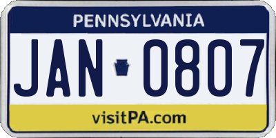 PA license plate JAN0807