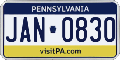 PA license plate JAN0830