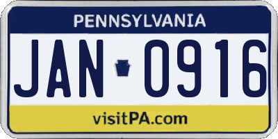 PA license plate JAN0916