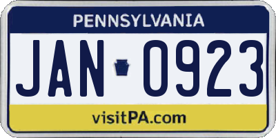 PA license plate JAN0923