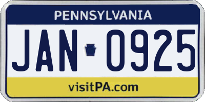 PA license plate JAN0925