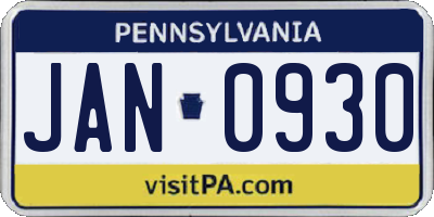 PA license plate JAN0930