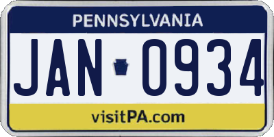 PA license plate JAN0934