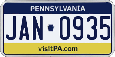 PA license plate JAN0935