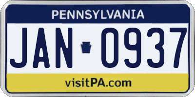 PA license plate JAN0937