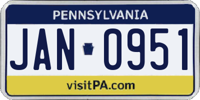 PA license plate JAN0951