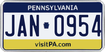 PA license plate JAN0954