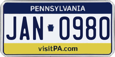 PA license plate JAN0980