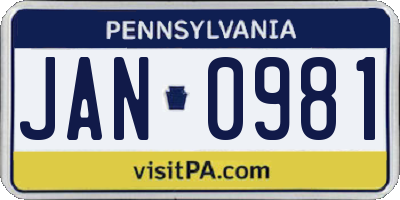 PA license plate JAN0981