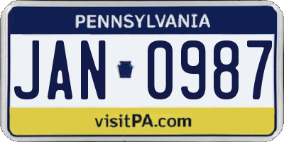 PA license plate JAN0987