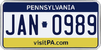 PA license plate JAN0989