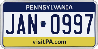 PA license plate JAN0997