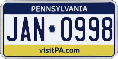PA license plate JAN0998