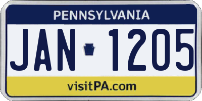 PA license plate JAN1205