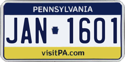PA license plate JAN1601