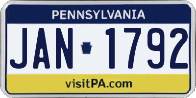 PA license plate JAN1792