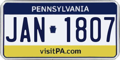 PA license plate JAN1807