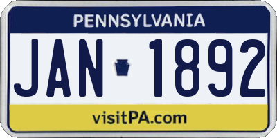 PA license plate JAN1892