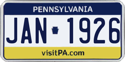 PA license plate JAN1926