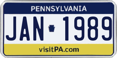 PA license plate JAN1989