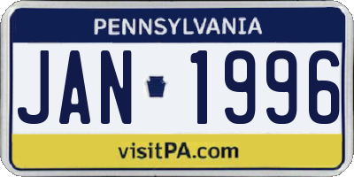 PA license plate JAN1996