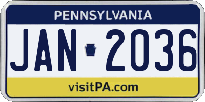 PA license plate JAN2036
