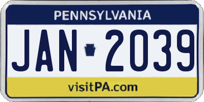 PA license plate JAN2039