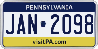 PA license plate JAN2098