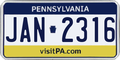 PA license plate JAN2316