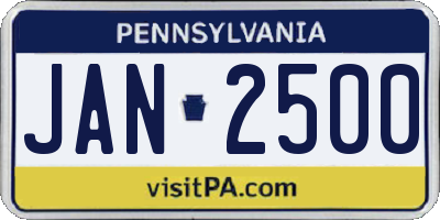 PA license plate JAN2500