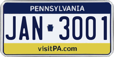 PA license plate JAN3001