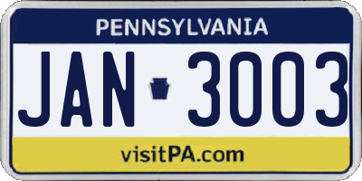 PA license plate JAN3003
