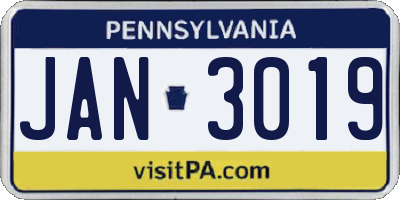 PA license plate JAN3019