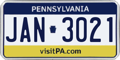 PA license plate JAN3021