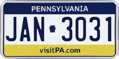 PA license plate JAN3031