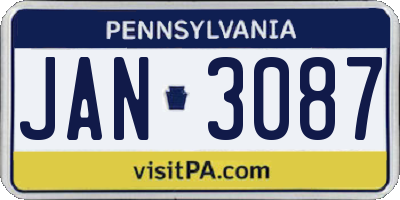 PA license plate JAN3087
