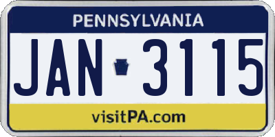 PA license plate JAN3115