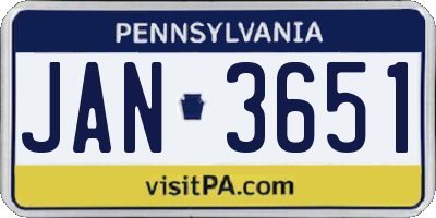 PA license plate JAN3651